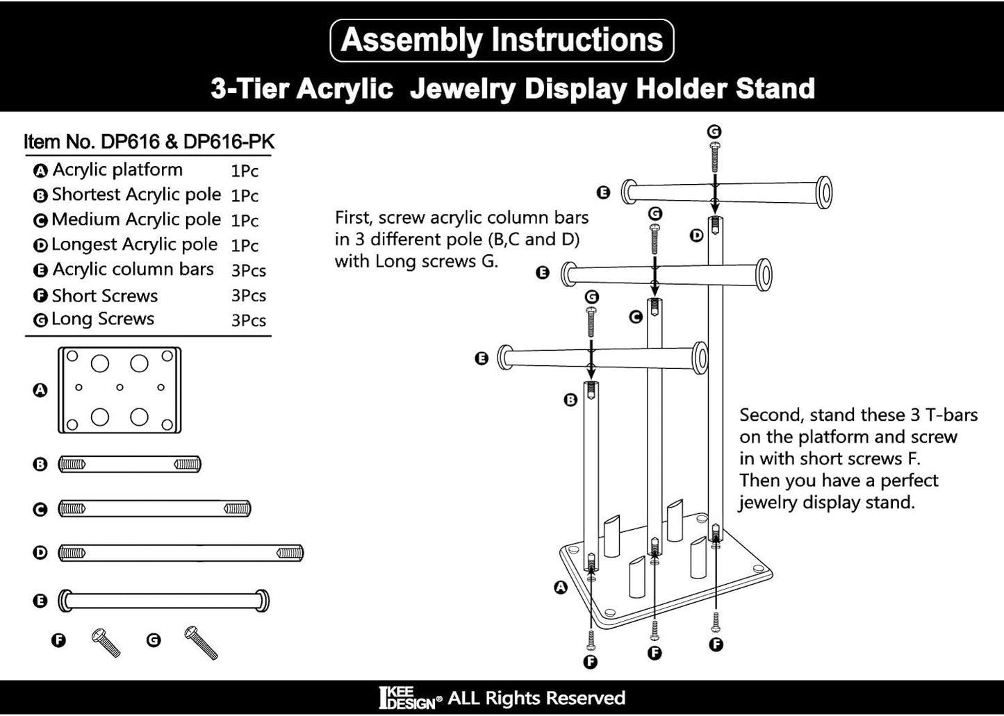 حامل عرض أكريليك ثلاثي الطبقات مع حامل حلقات.