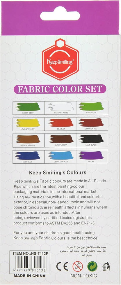 Keep Smiling Pack of Fabric Color Box Of 12 Colors With 1 Brush -No:HS-7112F