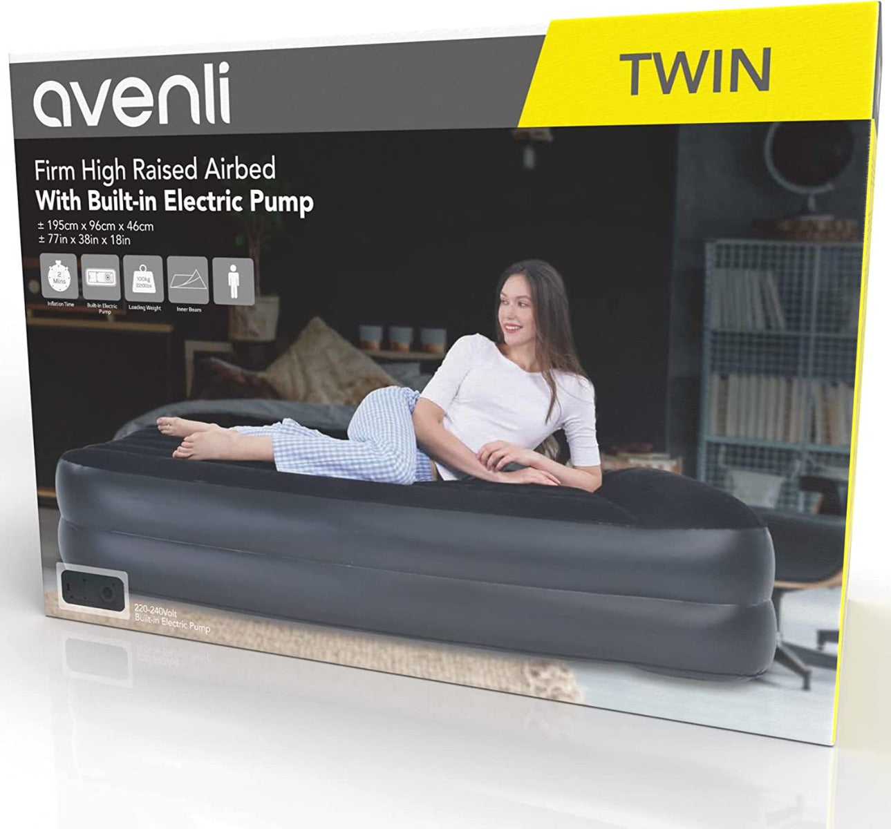 مرتبة هوائية مرتفعة من جيلونج أفينلي، مقاس مزدوج، 195 سم × 96 سم × 46 سم، قابلة للنفخ مع مضخة كهربائية مدمجة - رقم المنتج: 24017EU