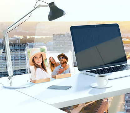 Acrylic Clear Picture Frames with Wood Base .