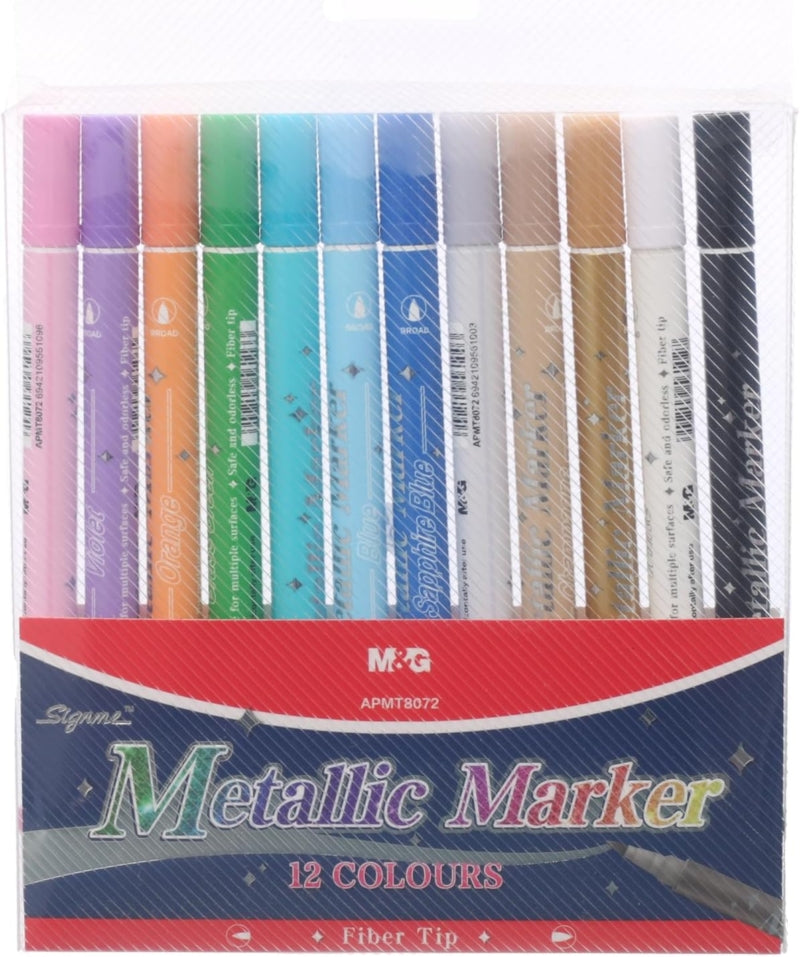 M&G Chenguang Double Headed Metallic Pen Fiber Tip Set, Vibrant Art Creations, Precision Tip, 12 Color - No: ACP901HM