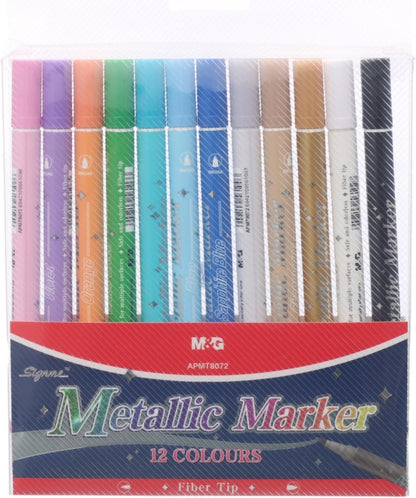 M&G Chenguang Double Headed Metallic Pen Fiber Tip Set, Vibrant Art Creations, Precision Tip, 12 Color - No: ACP901HM