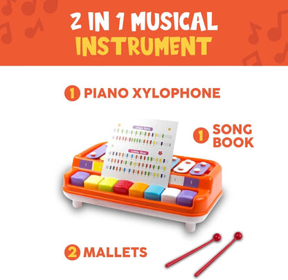 2 in 1 Baby Piano Xylophone for Toddlers. Piano Toy Musical Instrument with 8 Multicolored - No: 777