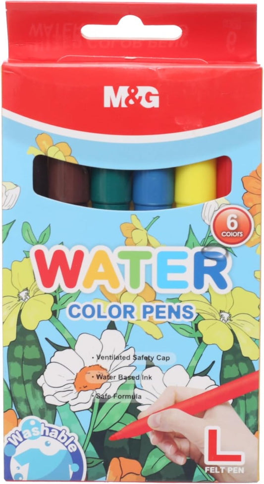 M&G Chenguang Water Color Markers L-Felt Tip Pens, Bright Art Creations, Jumbo Tip - 6 Colors - No:ACP901FS