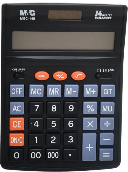 M&G Chenguang Large Display Desktop calculator 14 Digits two Power source - No:ADG981J6