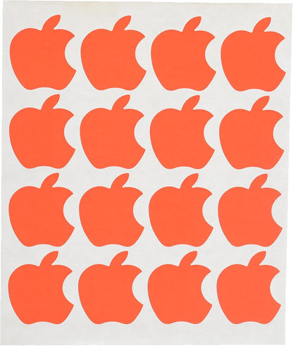 El Manar Playful Apple-Shaped Adhesive Label Sticker, 32x36 mm With Premium Material - Red Fluorescent - 64 Labels - No: 0790