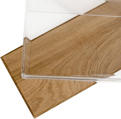 علبة عرض أكريليك شفافة بقاعدة خشبية 