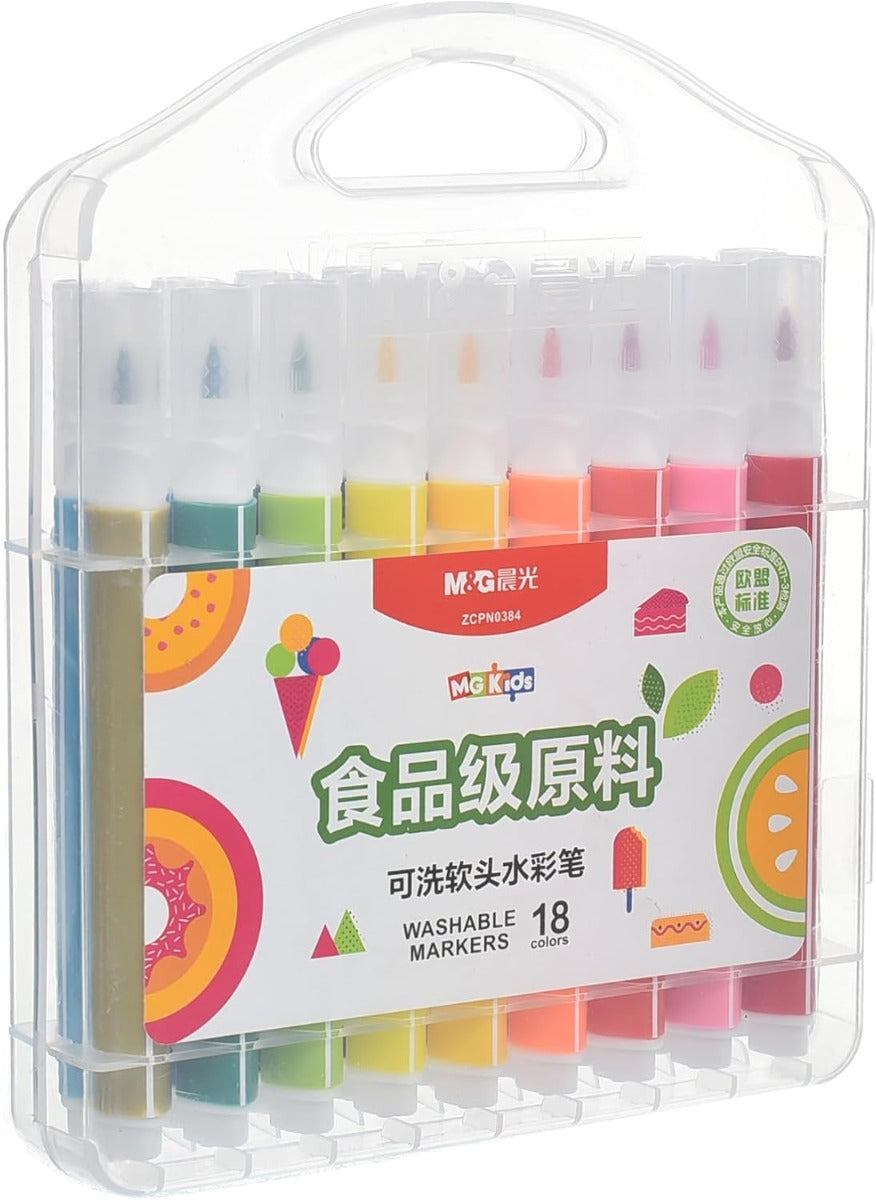 M&G Chenguang Food-Grade Water Color Pen Soft Brush Washable Creative and Flexible Art, Brush Tip, 18 Colors - No:ZCPN0384