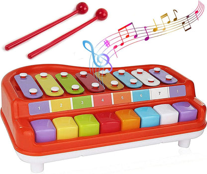2 in 1 Baby Piano Xylophone for Toddlers. Piano Toy Musical Instrument with 8 Multicolored - No: 777