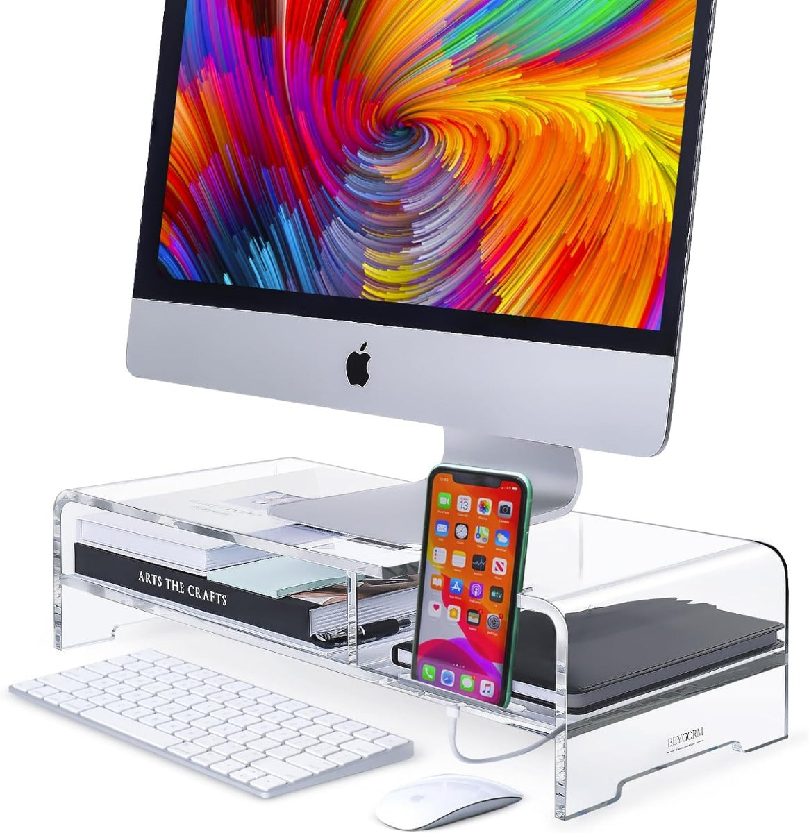 Acrylic Monitor Stand Rise with drawer /desk organizer .