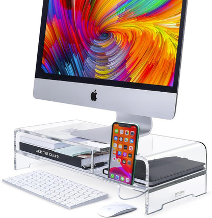 Acrylic Monitor Stand Rise with drawer /desk organizer .