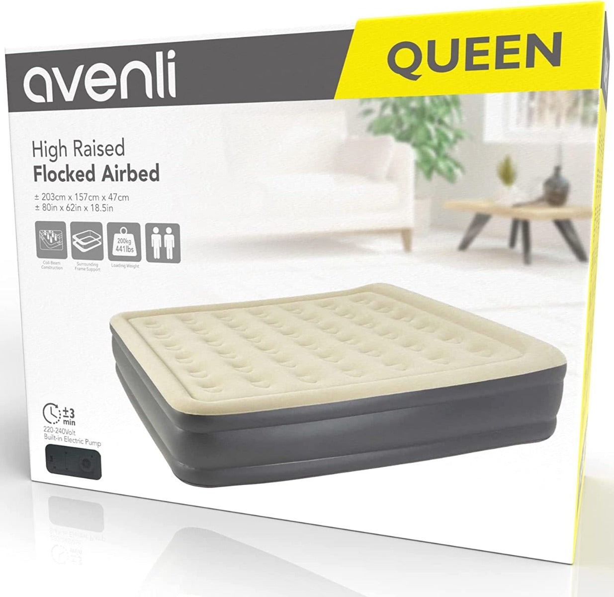 Jilong Avenli Self-Inflating Air Mattress / Guest Bed for 2 People 203 x 157 x 47 cm with Built-In Automatic Pump Beige Anthracite - No:24042EU