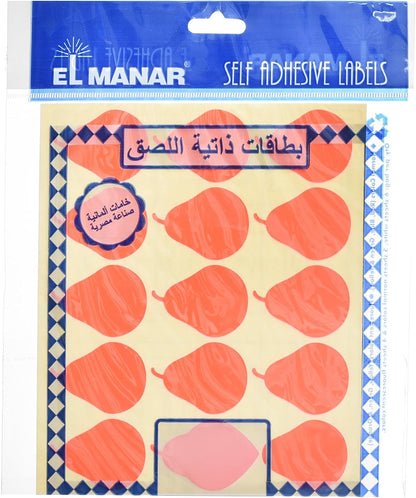 El Manar Charming Pear-Shaped Adhesive Label Sticker, 31x41 mm With Premium Material - Red Fluorescent - 60 Labels - No:0798