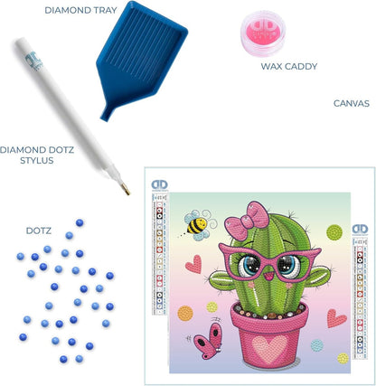 مجموعة رسم ماسي جزئي من دايموند دوتز دوتز، بتصميم صبار وردي جميل، مقاس 31 سم × 31 سم - رقم المنتج: DTZ3013