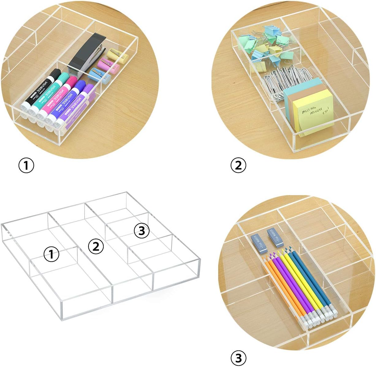 صينية تخزين أدراج أكريليك بستة أقسام