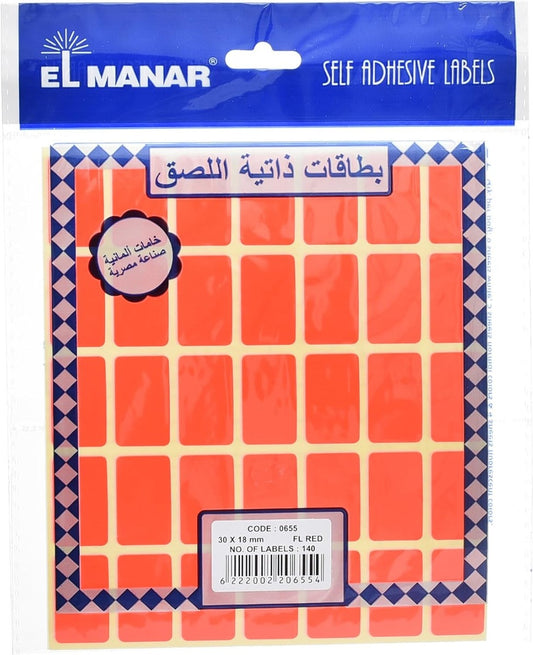 El Manar Bold Medium Adhesive Label Sticker, 18x30 mm With Premium Material - Red Fluorescent