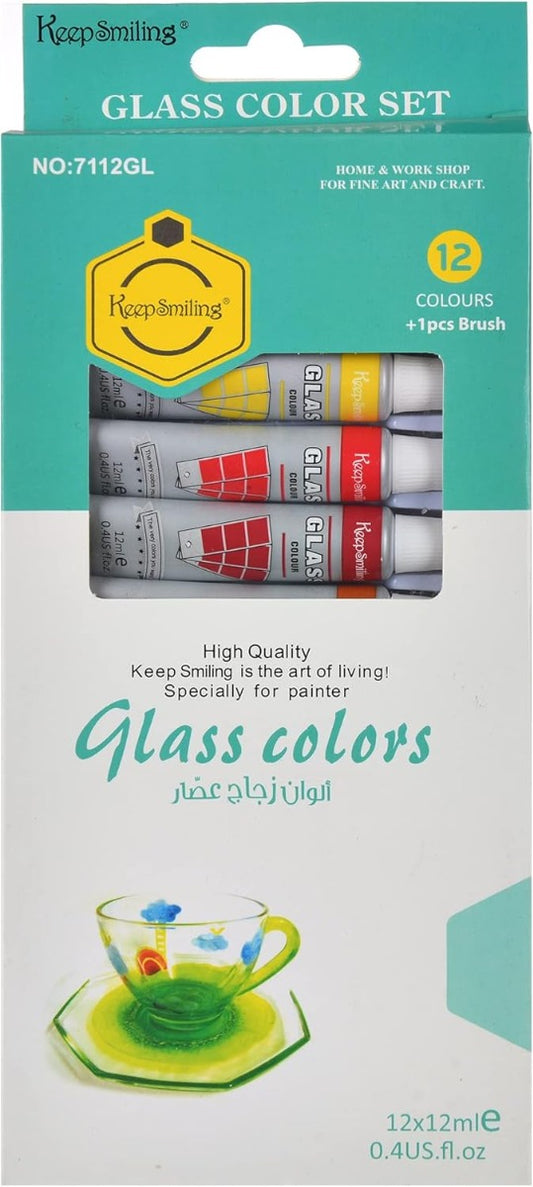 Keep Smiling 12 Color 12m Glass Tube Paint Set with 1 Brush - No:HS-94_7112GL