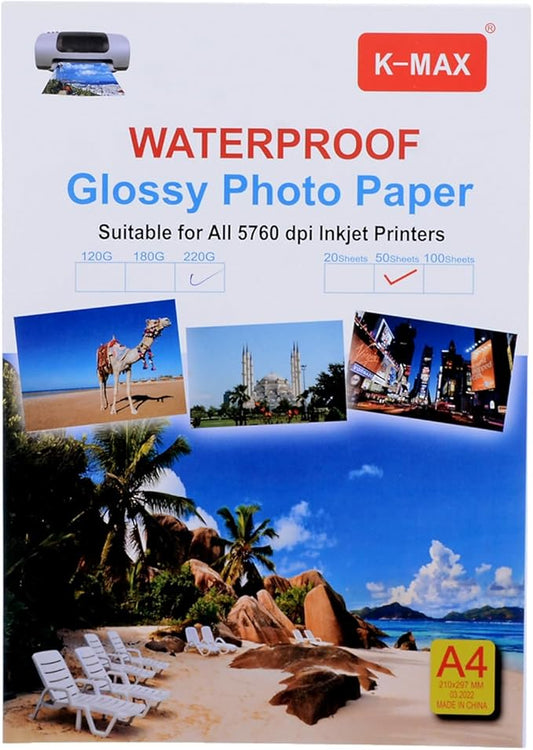 K-Max Glossy Paper, 220 Gsm, 50 Sheets, A4 Size