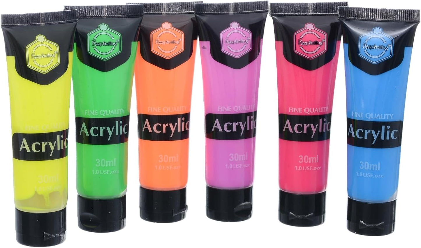 مجموعة ألوان أكريليك "حافظ على ابتسامتك" بستة ألوان فلورية، 30 مل لكل لون - رقم المنتج: F7356