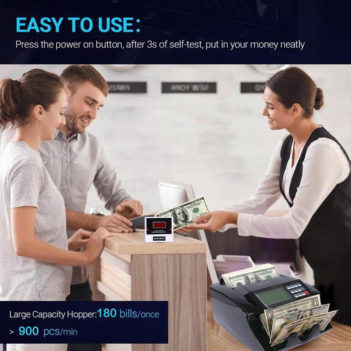 Bill Counter Machine, Money Counting Machine with UV/MG/IR Counterfeit Detection - No:M129