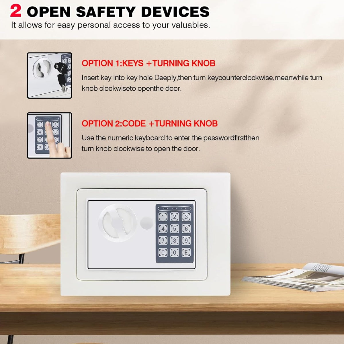 خزنة أمان عالية الأمان سعة 4.6 لتر بقفل فولاذي، صندوق نقود، صندوق أمان للمجوهرات - رقم: M132 