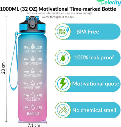 Celerity motivational water bottle 700 ML with time marker & straw - Assorted Color