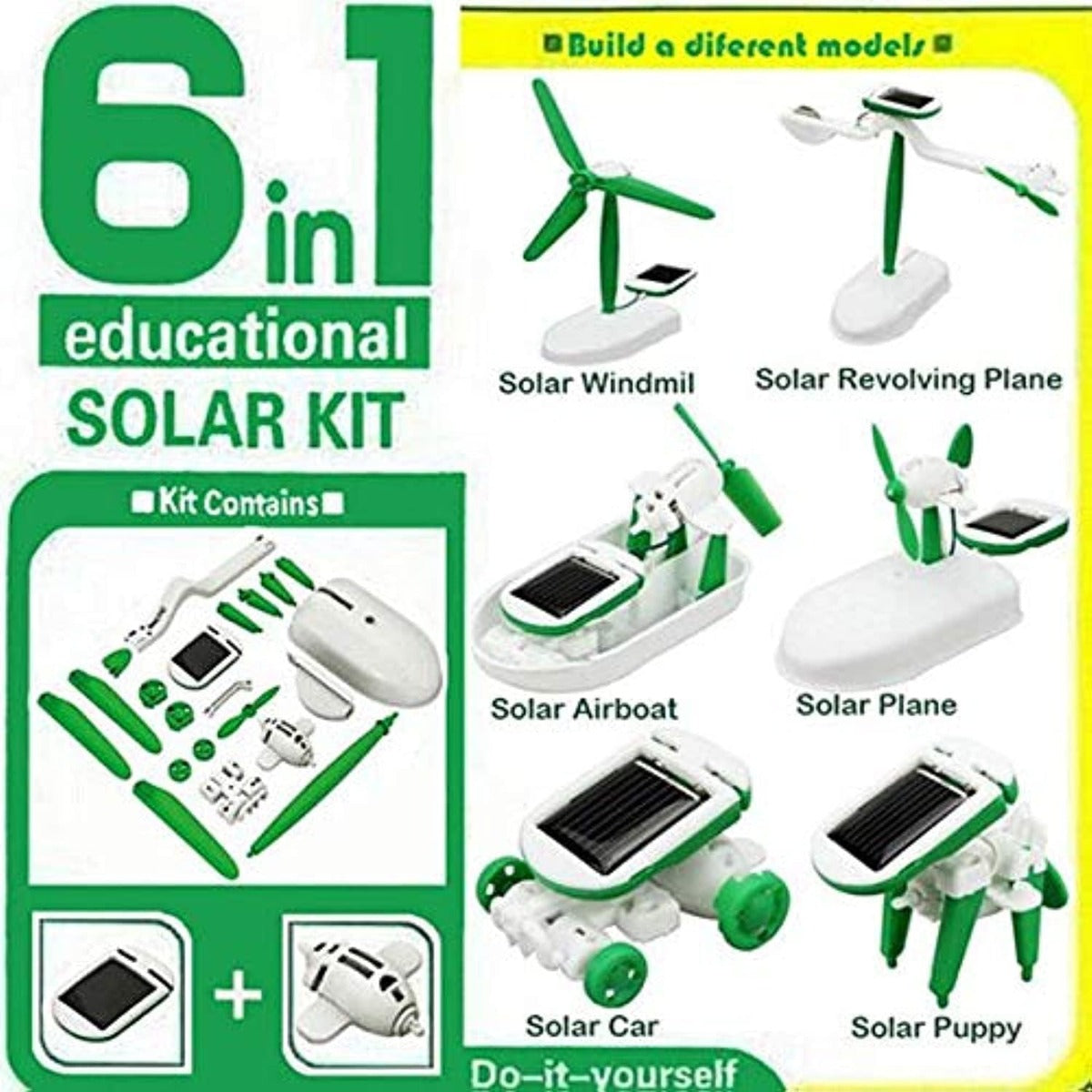 DIY 6 IN 1 Creative Educational Learning Power Solar Robot Toys Kit