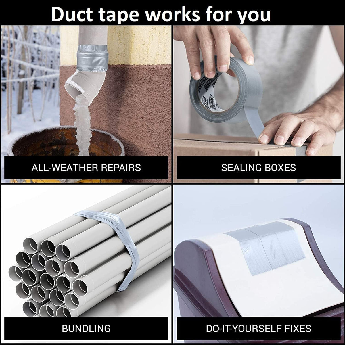 Duct Tape Silver 50 Yards x 2 Inches, Waterproof Strong Adhesive Tape for Patching, Sealing, Securing Cables and Labelling, Heavy Duty Tape for Indoor & Outdoor Use