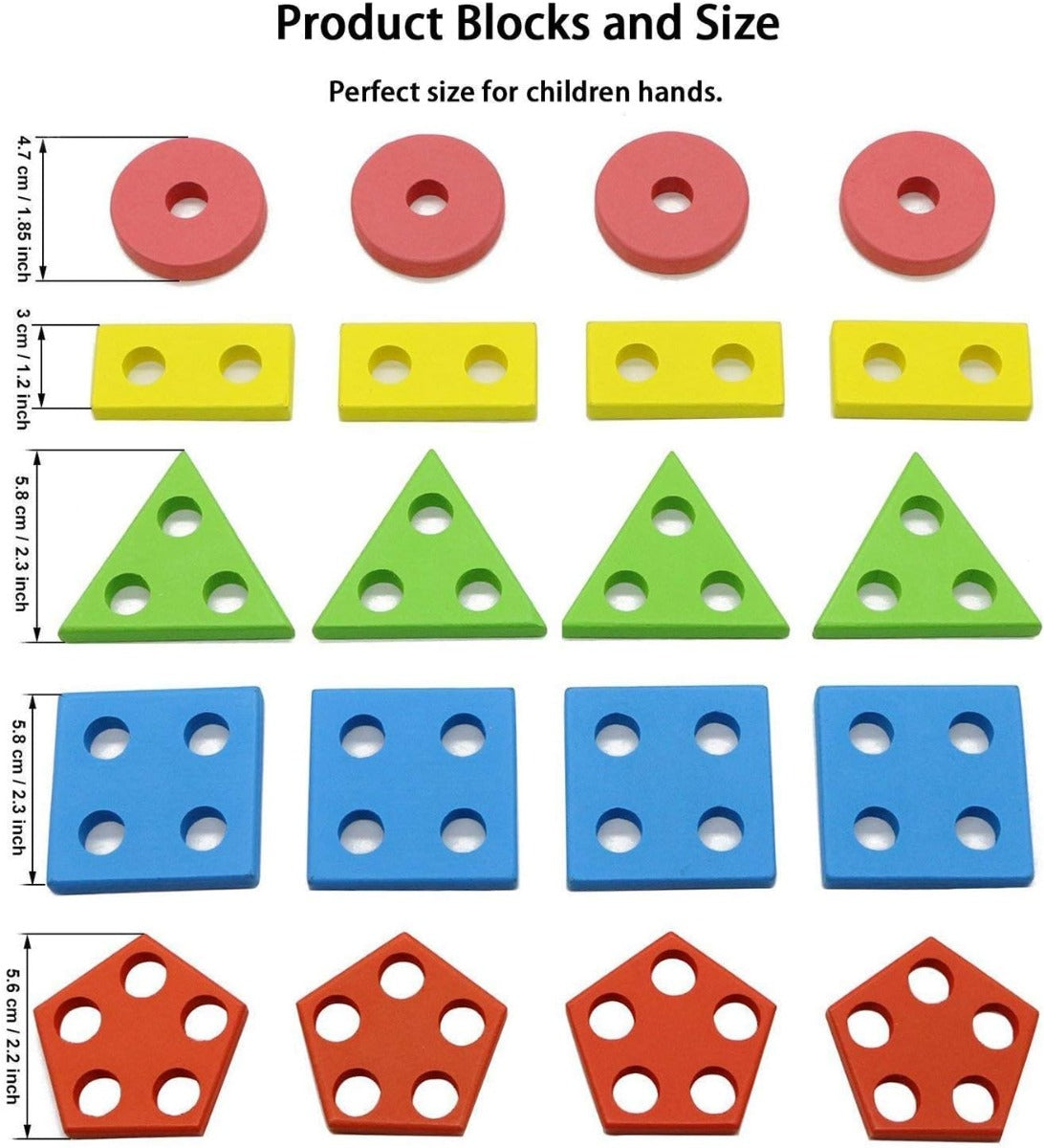 Wooden Multi Colored Angle Geometric Blocks Stacker Shape