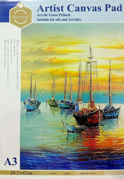 لوحة رسم قماشية بغلاف قطني ناعم من S and A رقم A3-0، تحمل شعار "ابتسم دائمًا"، 10 أوراق، مقاس 29.7 سم × 42 سم 