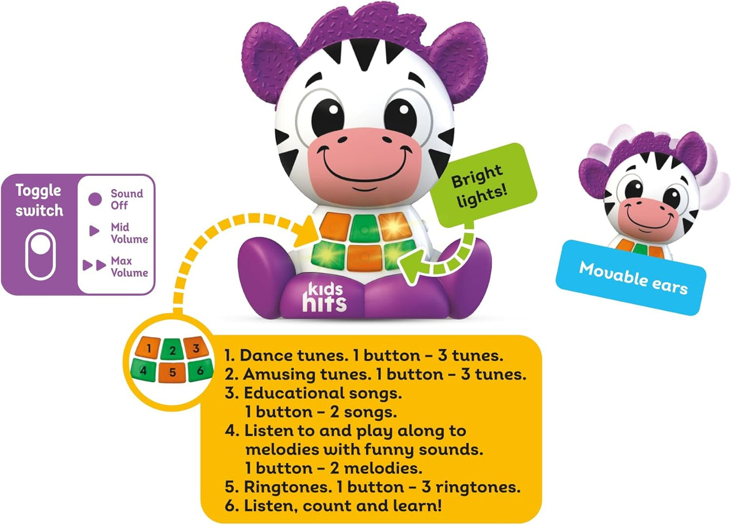 Kids Hits Babykins Zebra With Sounds toy For Toddler