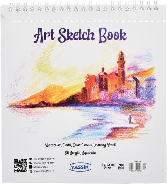 Yassin White Sketchbook, 12 Sheets 19x15cm Wire-Bound for Creative Art and Drawing