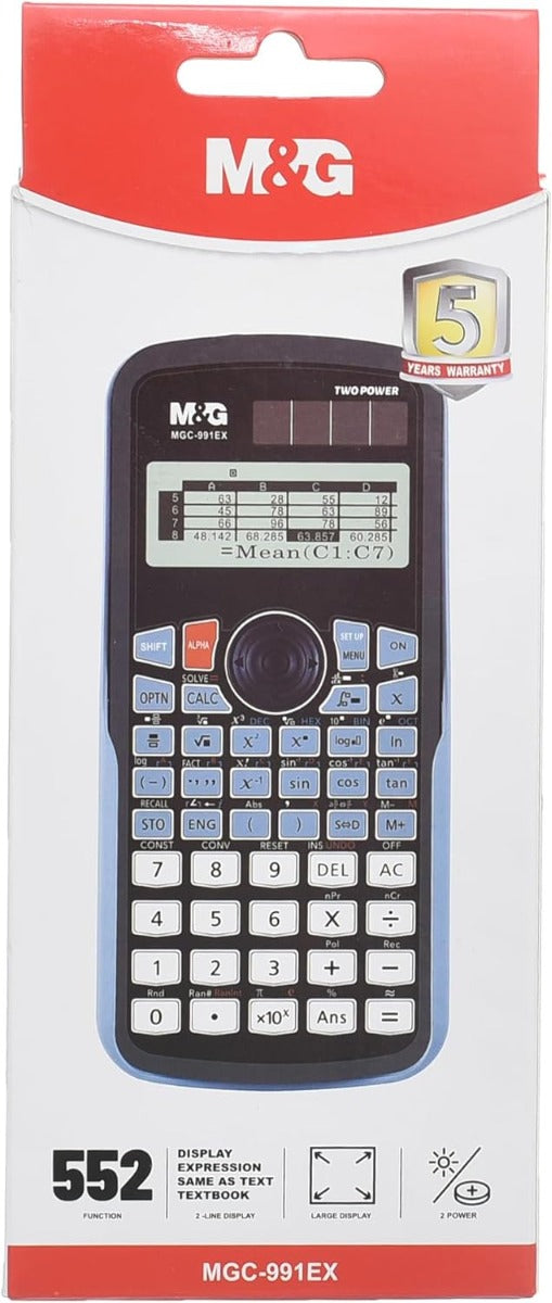 آلة حاسبة علمية من إم آند جي تشنغوانغ، حسابات متقدمة للمدارس، شاشة عرض كبيرة، تعمل بالطاقة الشمسية والبطارية، موديل MGC-991EX، رقم المنتج: ADG981K3
