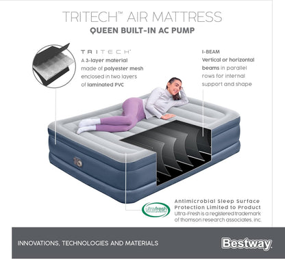 Bestway TriTech Double Queen Air Bed with Integrated Electric Pump 203 x 152 x 51 cm - No:6713I