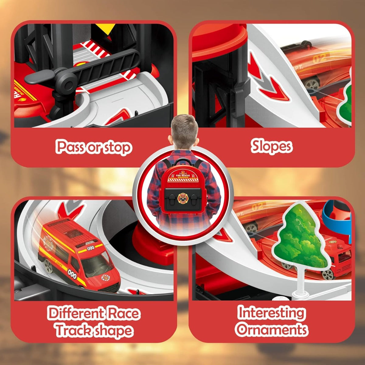 لعبة أطفال، ديكور منزلي ومكتبي، نموذج سيارة إطفاء من سبيكة معدنية - 37 قطعة - رقم: 660A333