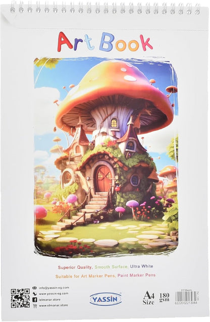 كراسة رسم ياسين وايت، 12 ورقة A4، مُجلّدة بسلك حلزوني، مناسبة للرسم الفني الاحترافي.