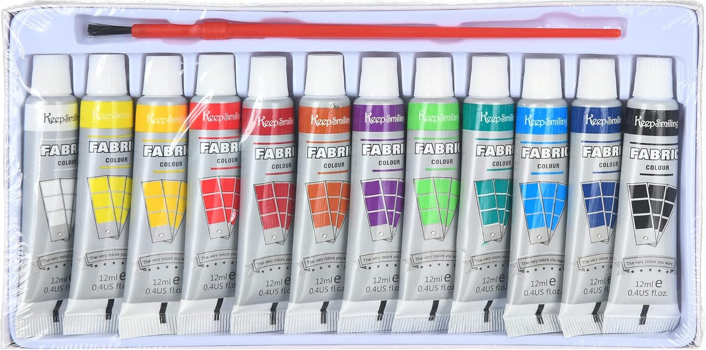 Keep Smiling Pack of Fabric Color Box Of 12 Colors With 1 Brush -No:HS-7112F