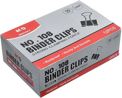 M&G Chenguang Bulldog Clips, 50mm 12-Pack for Reliable Paper and Document Binding - No:ABS916FV