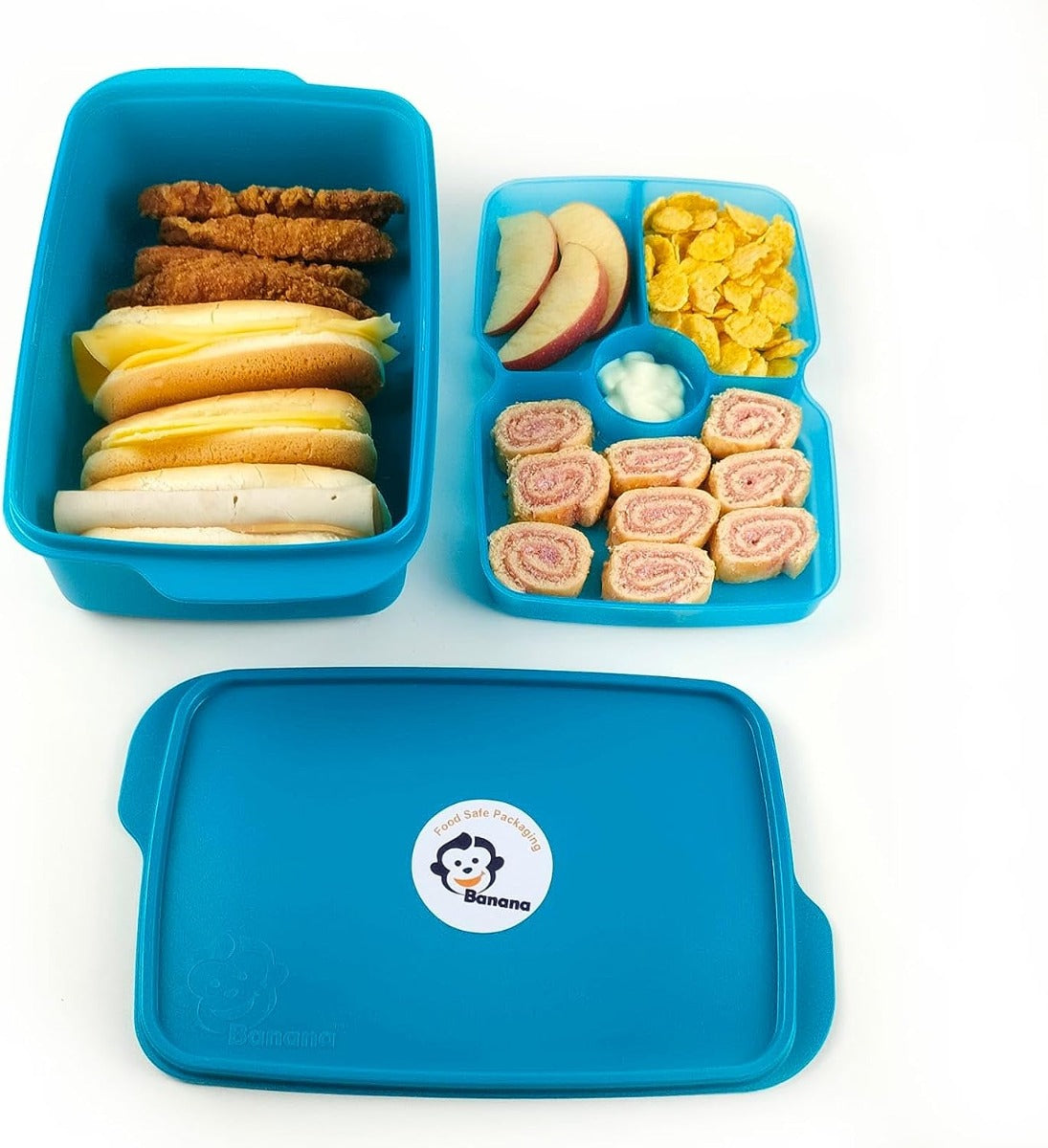 علبة غداء على شكل موز سعة 1.5 لتر من دورين مع فواصل - لون فيروزي