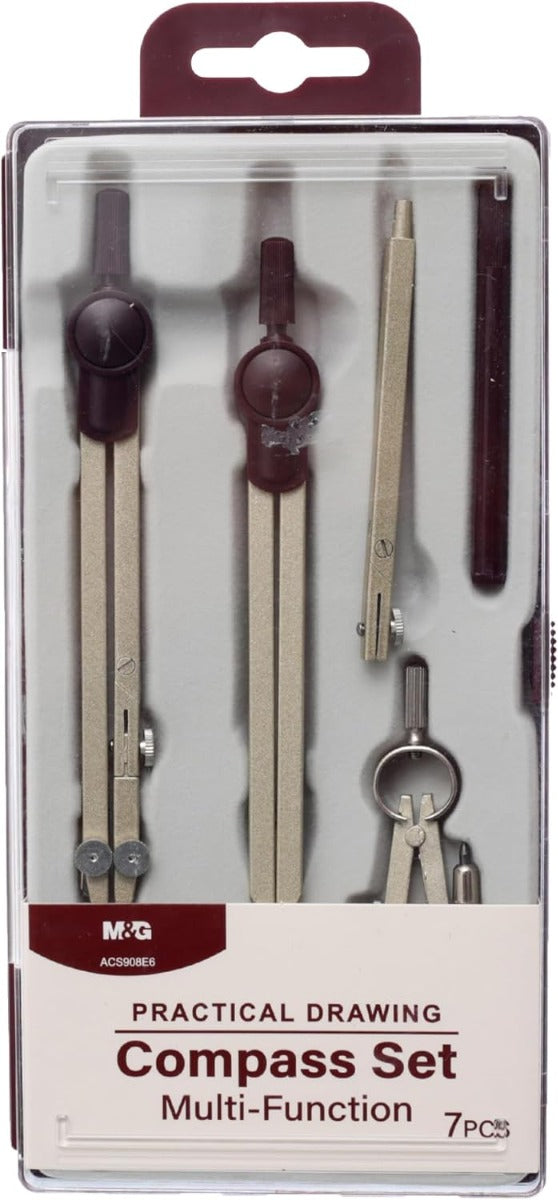 M&G Chenguang Practical Compass Set, 7-Piece for Accurate Geometric Drafting and Technical Drawing - No:ACS908E6