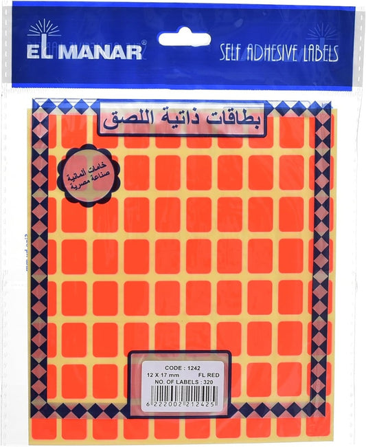 El Manar Compact Adhesive Label Sticker, 12x17 mm With Premium Material - Red Fluorescent