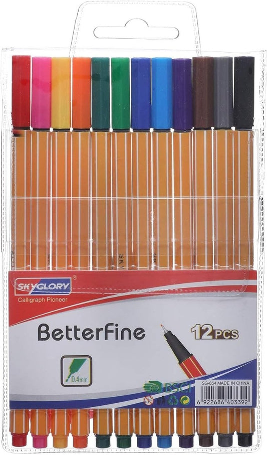 Sky Glory Pack of 12 colors Better Fine 0.4 mm Pen - Multicolors - No:SG854-12