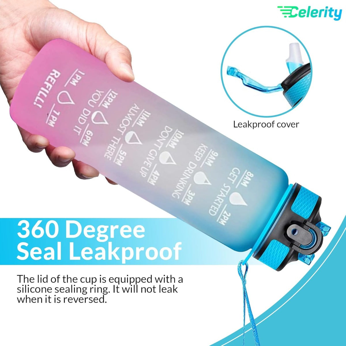 Celerity motivational water bottle 700 ML with time marker & straw - Assorted Color