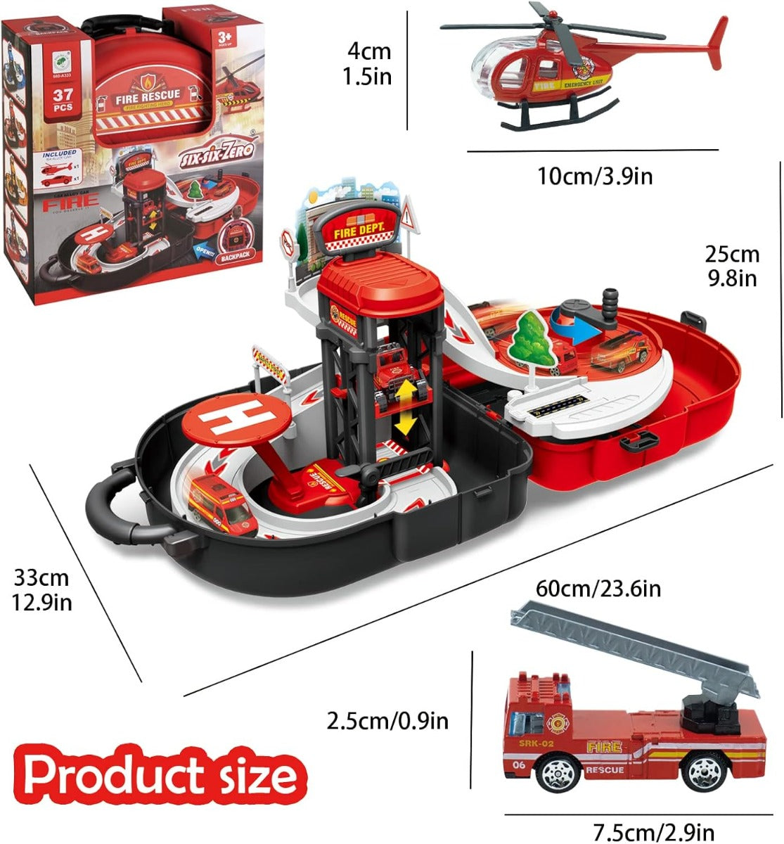 لعبة أطفال، ديكور منزلي ومكتبي، نموذج سيارة إطفاء من سبيكة معدنية - 37 قطعة - رقم: 660A333