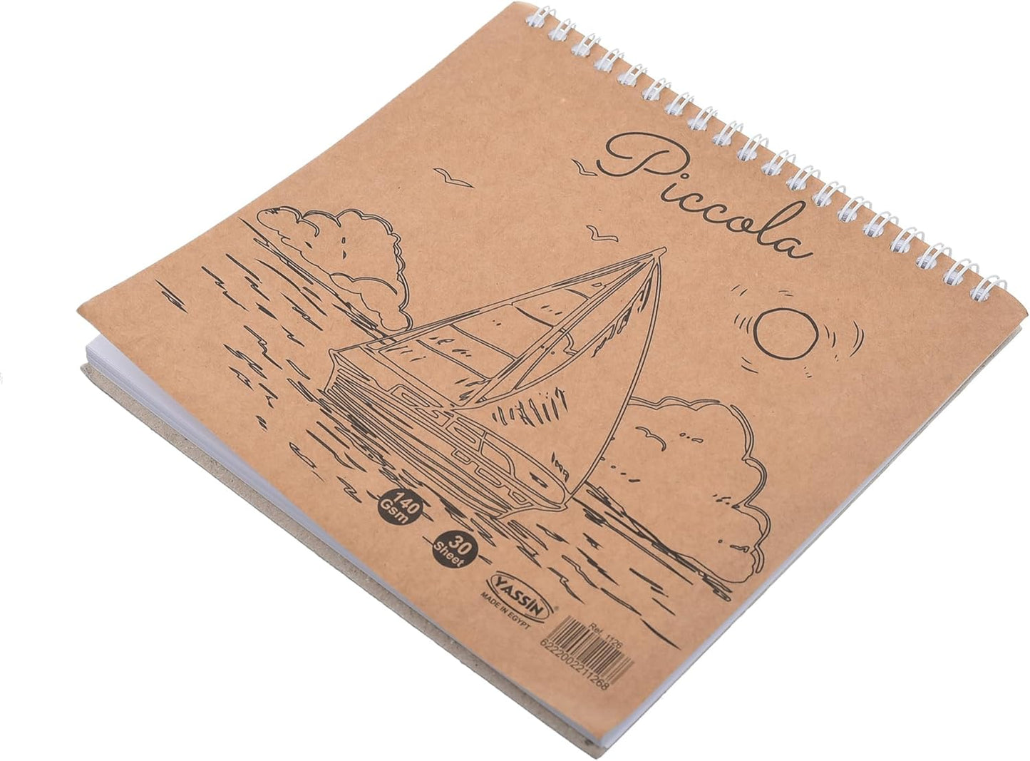 Yassin Piccola Sketchbook, 30 Sheets Wire-Bound for Compact Art and Drawing, White