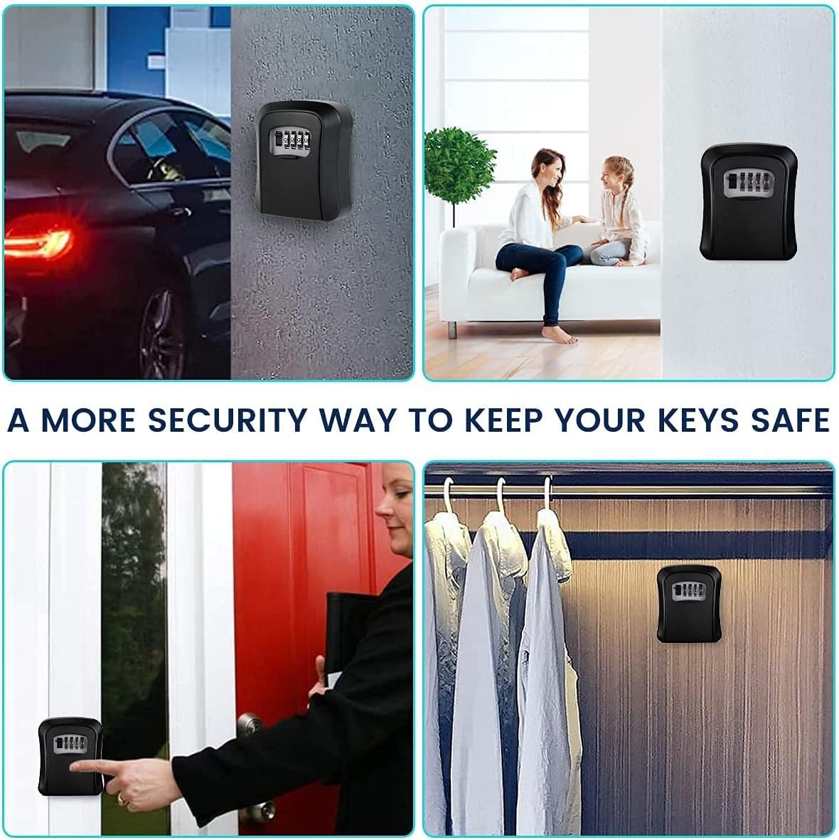 Key Safe Box Code Lock-Storage Key Box Outdoor Wall Mounted Security Password Key Box 4 Combination Code