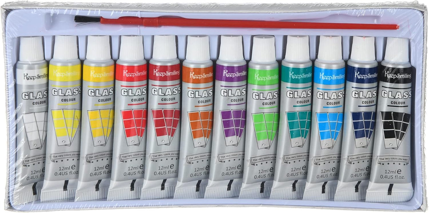 مجموعة ألوان "ابتسم دائمًا" - ١٢ لونًا، أنبوب زجاجي بطول ١٢ مترًا، مع فرشاة واحدة - رقم المنتج: HS-94_7112GL
