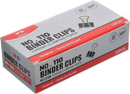 M&G Chenguang Bulldog Clips, 32mm For Strong Binding of Thick Documents 12pcs - No:ABS916FT