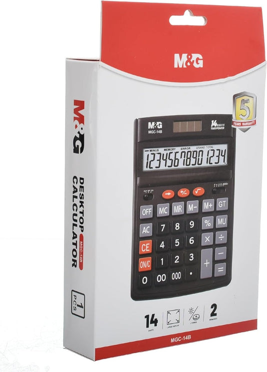M&G Chenguang Large Display Desktop calculator 14 Digits two Power source - No:ADG981J6