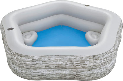 Bestway Inflatable TruPrint Stone Family Pool - 213 x 206 x 53 cm - No:54423